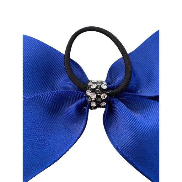 Girls Oversize Hair Bow 5" Elastic Ponytail Blue Bejeweled - Picture 6 of 8